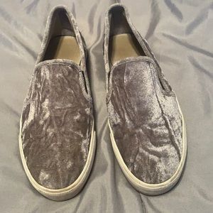 Grey Velvet Slip Ons